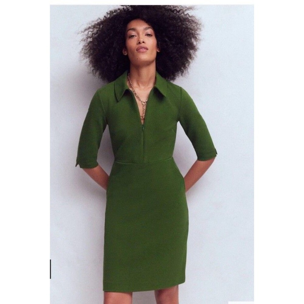 NWT Boden Cam Pockets Green 1/2 Zip Collared Modest Office Dress 14L